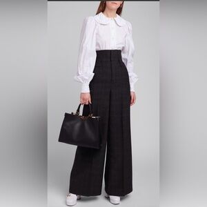 NWT $1290 FENDI High-Rise Prince of Wales Wide-Leg Pants,100% Wool,Made in ITALY